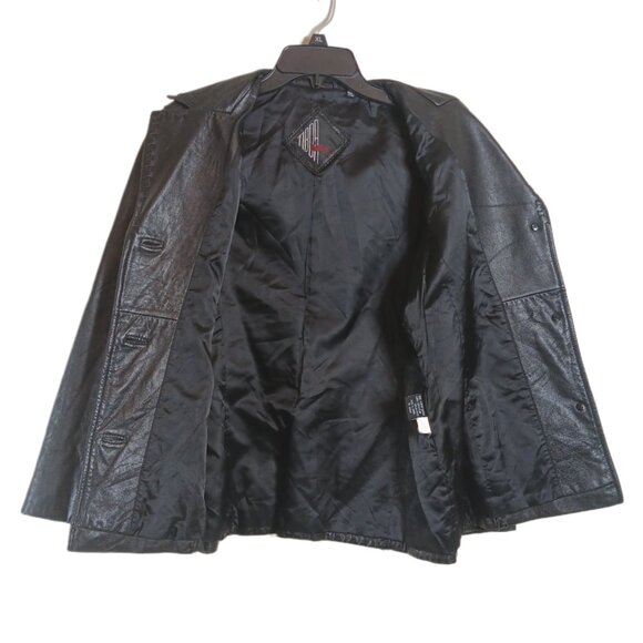 Tiboa Leathers Blazer Womens Medium Petite Black 100% Leather Woven Trim Jacket - Picture 4 of 10